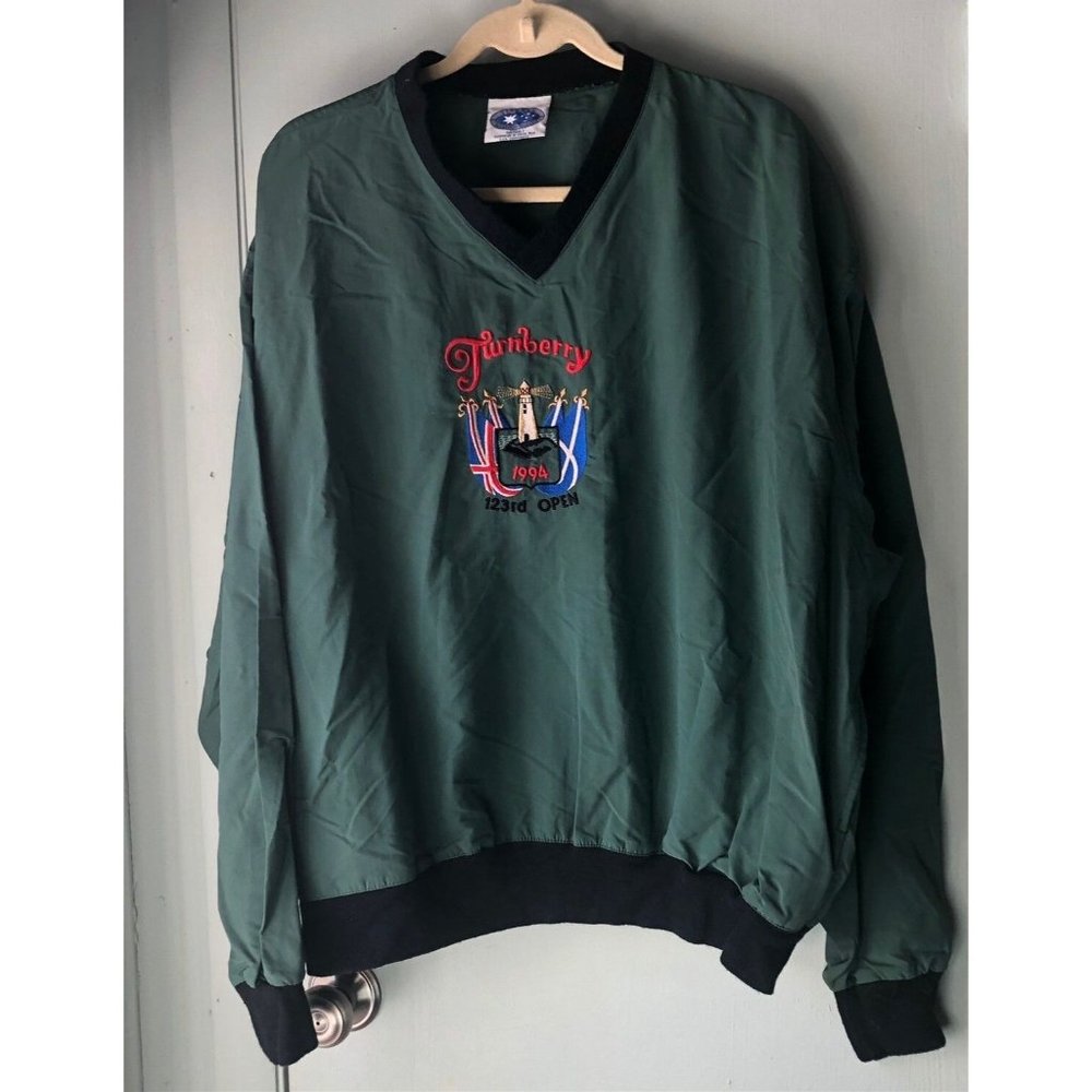 Vintage Starbus Weather Screen Golf Pullover Turnberry 123rd Open 1994 green 2XL